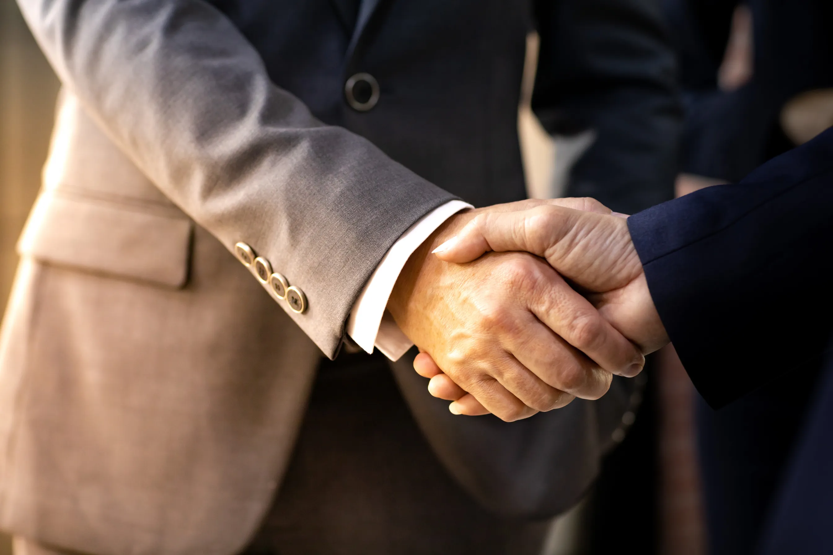 Dos personas estrechándose la mano al cerrar un acuerdo