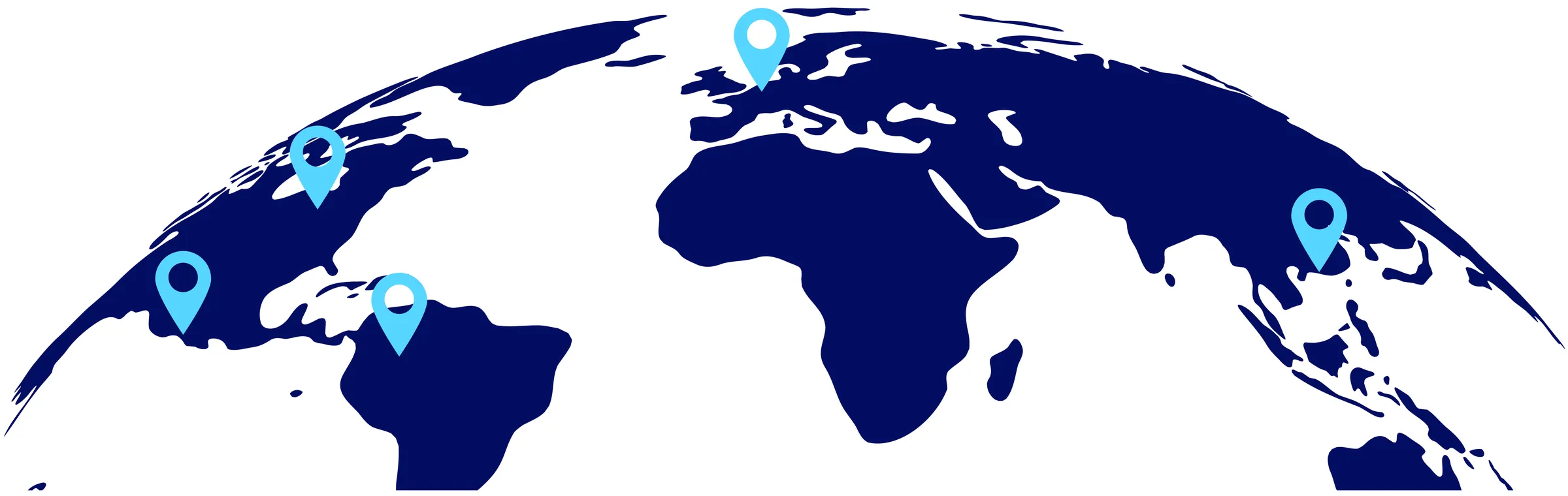 Mapa del mundo con marcadores en las regiones a las que exportamos